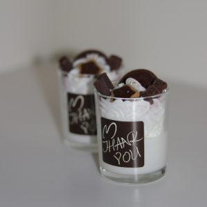 Cookie Bear candles that are Chocolate scented. Made with soy wax, bee wax and a cotton wick that burns for a long time.