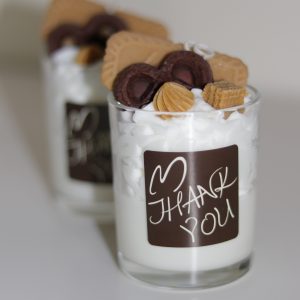 Waffle Cookie candles that are Chocolate scented. Made with soy wax, bee wax and a cotton wick that burns for a long time.