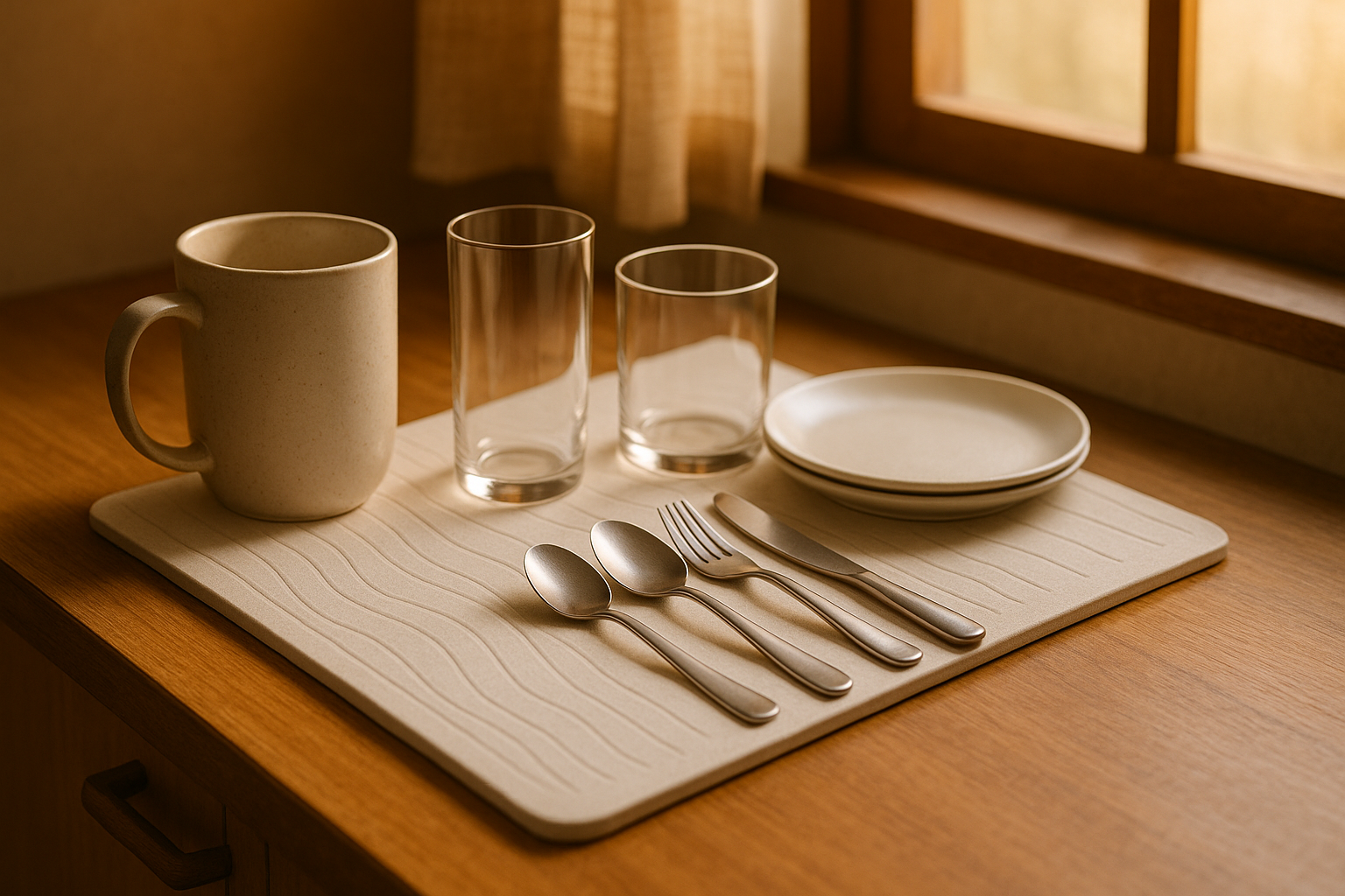 Photo of tableware on a diatomite mat